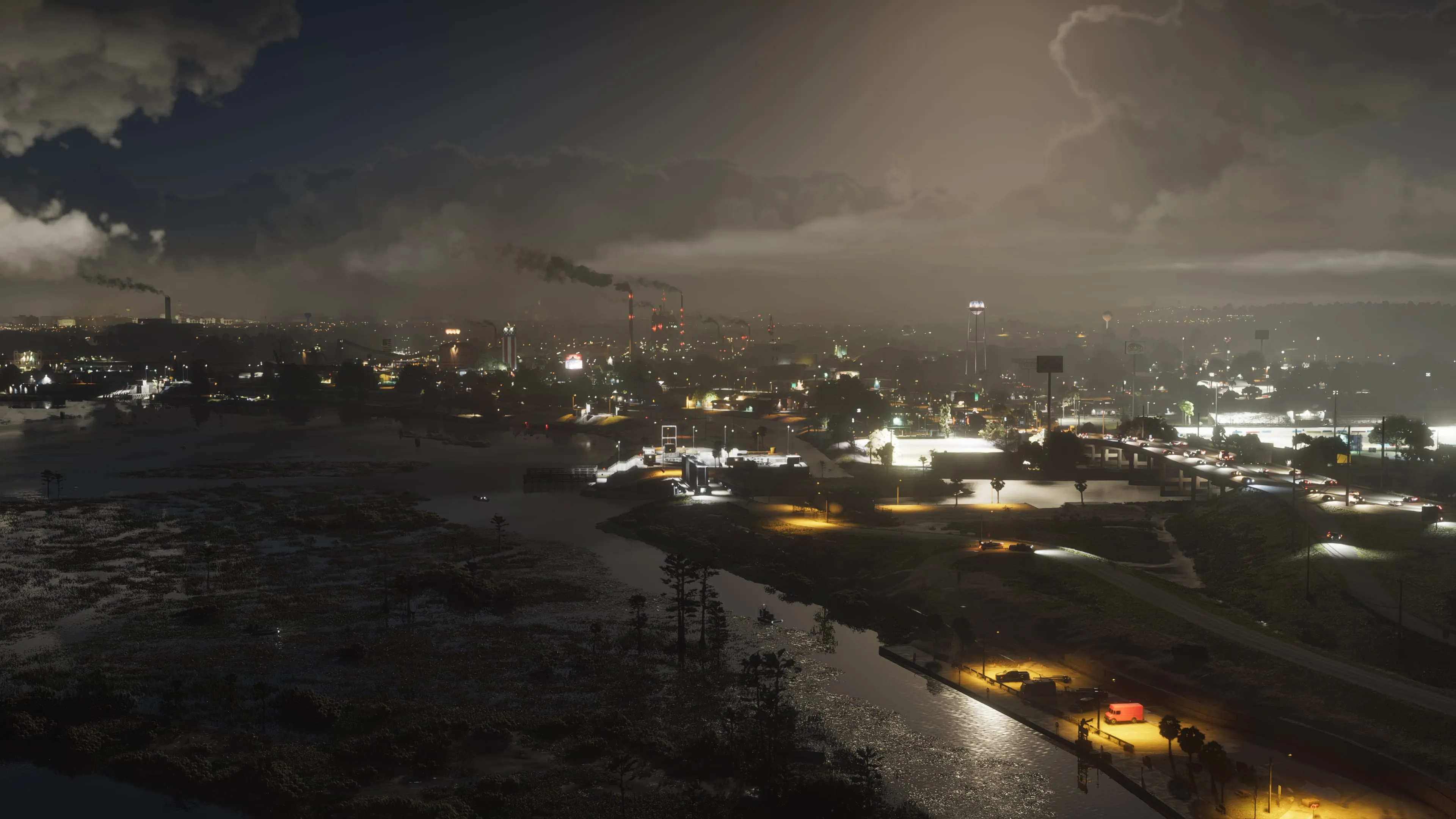 GTA 6 a night-time look at Ambrosia's industrial waterfront