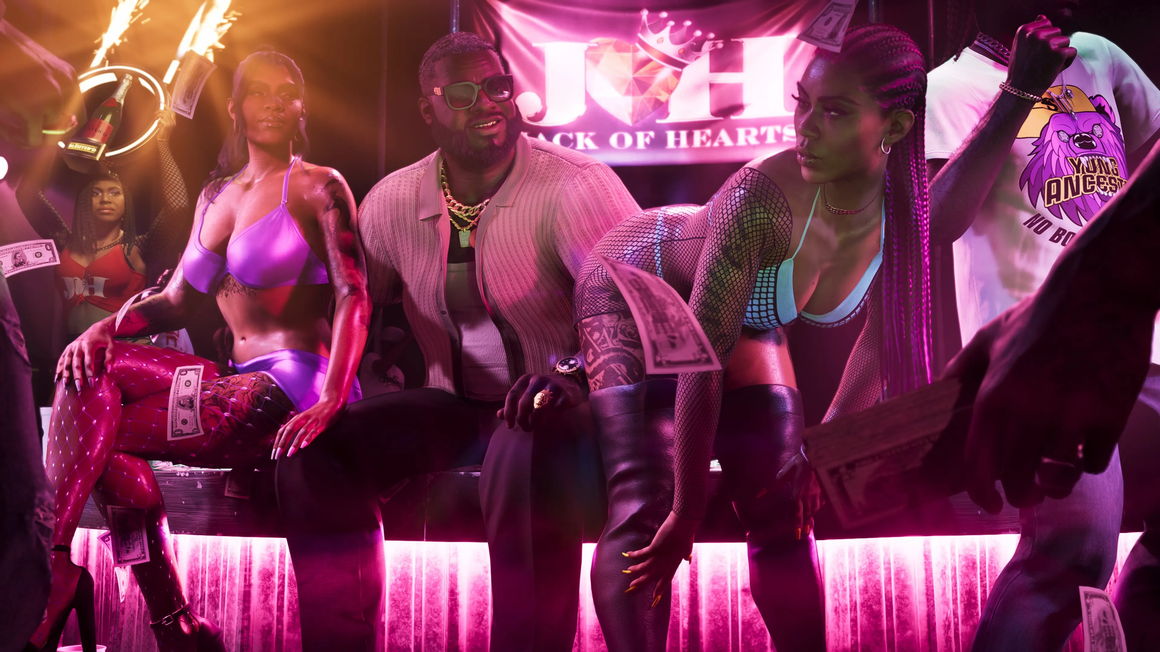 GTA 6 Boobie Ike presiding over the Jack of Hearts club