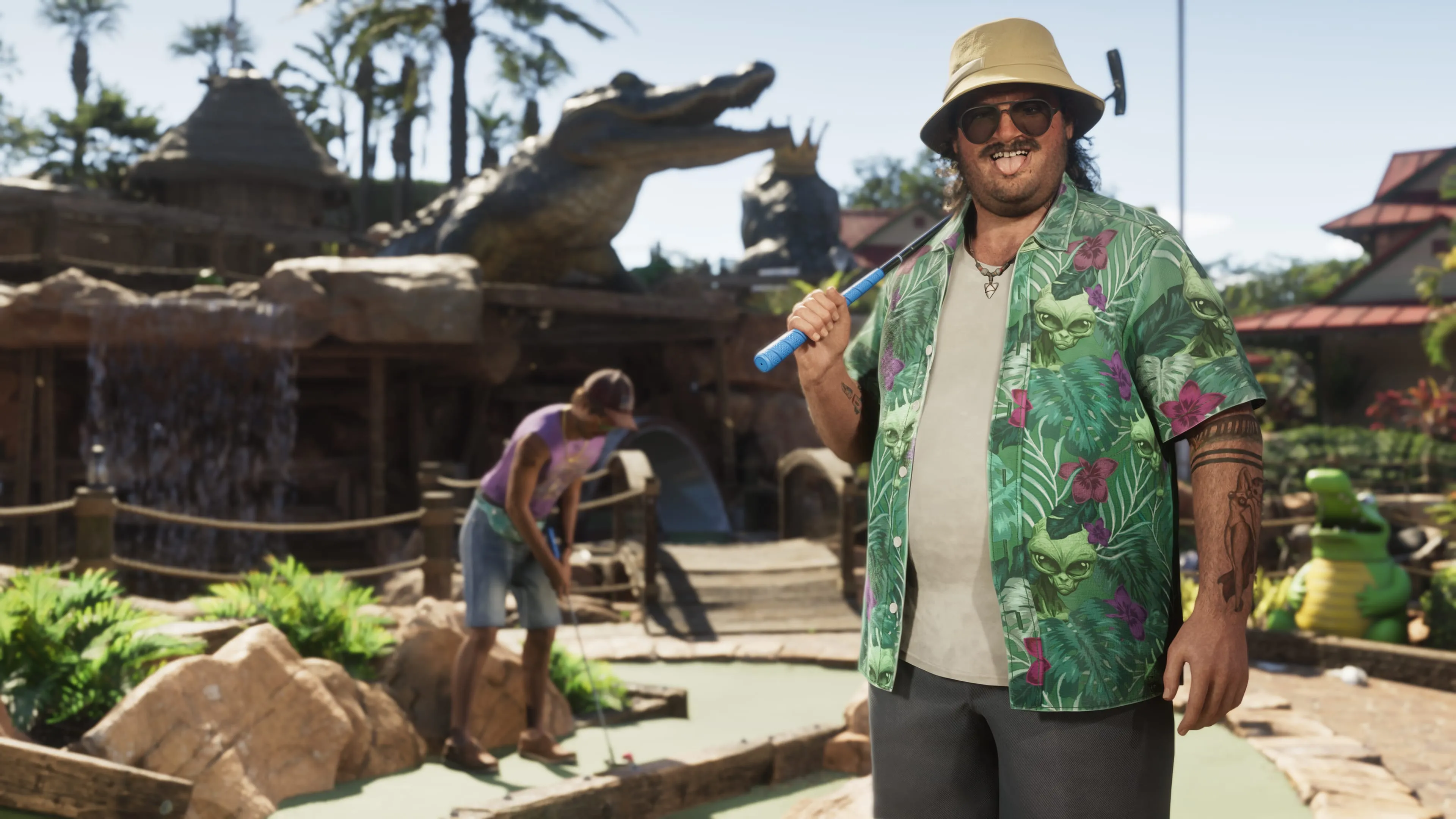 GTA 6 Cal Hampton at a tropical mini-golf course