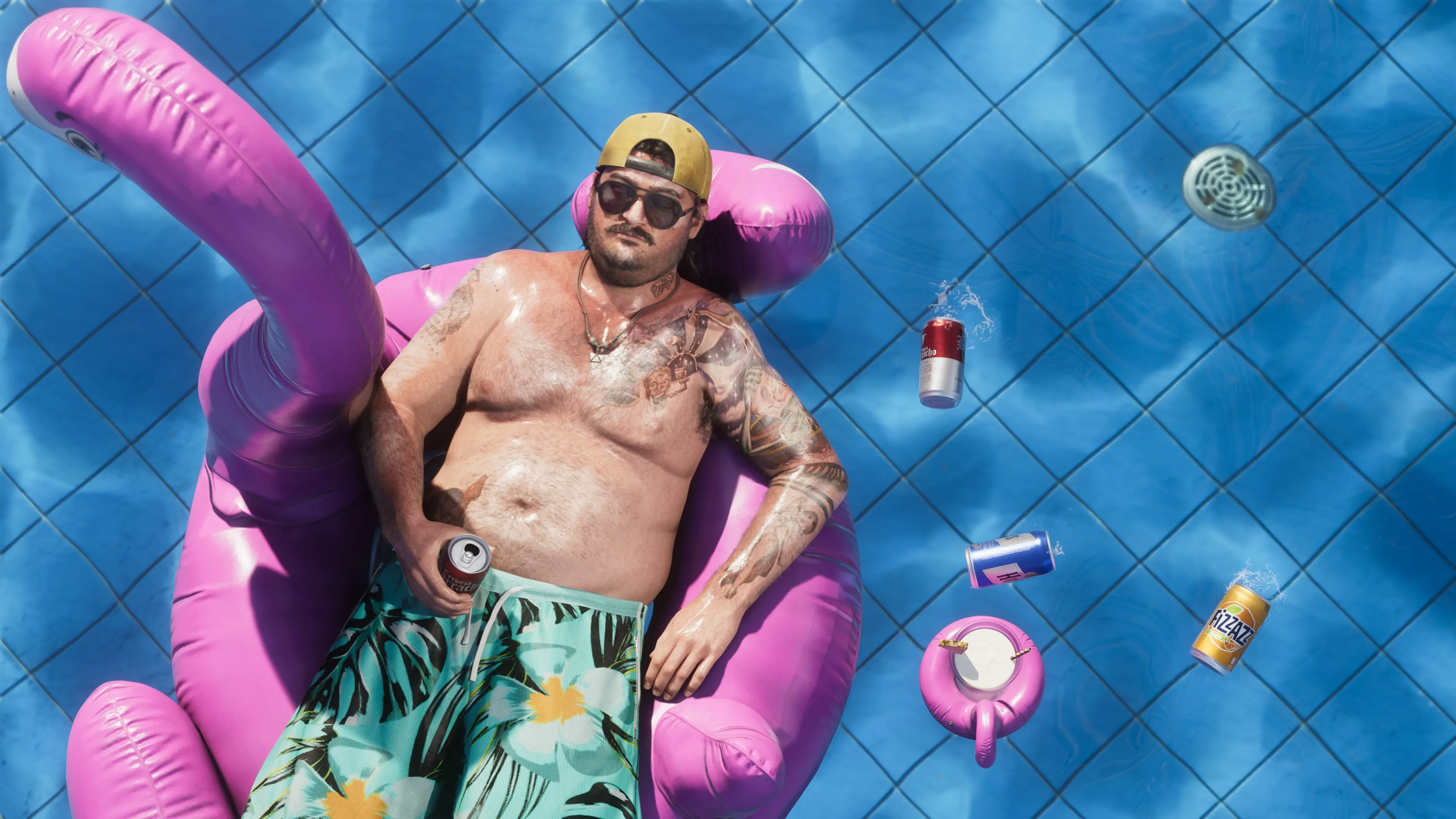 GTA 6 Cal Hampton lounging on a flamingo pool float