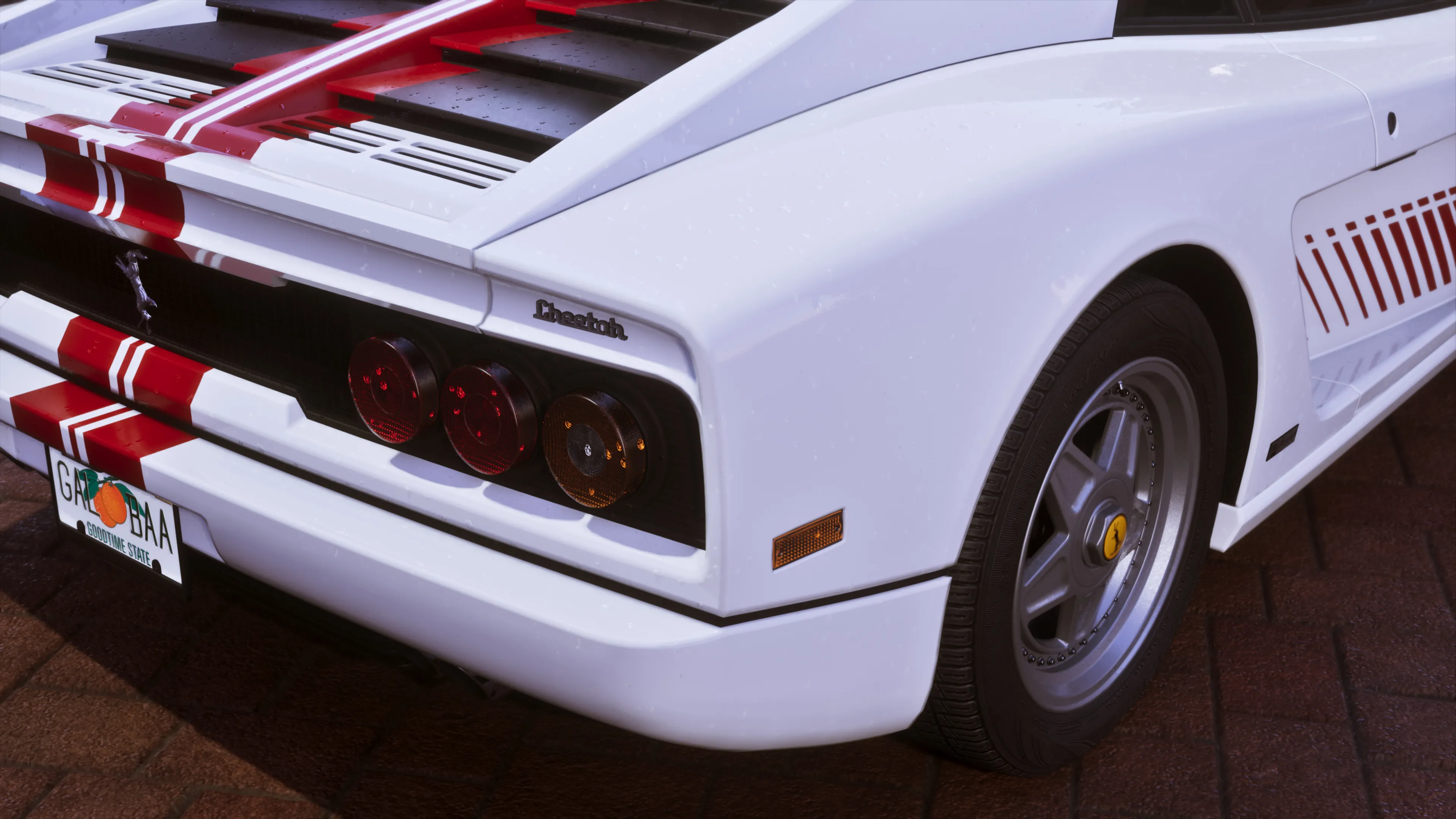 GTA 6 rear three-quarter of the white Grotti Cheetah Classic showing round tail lights