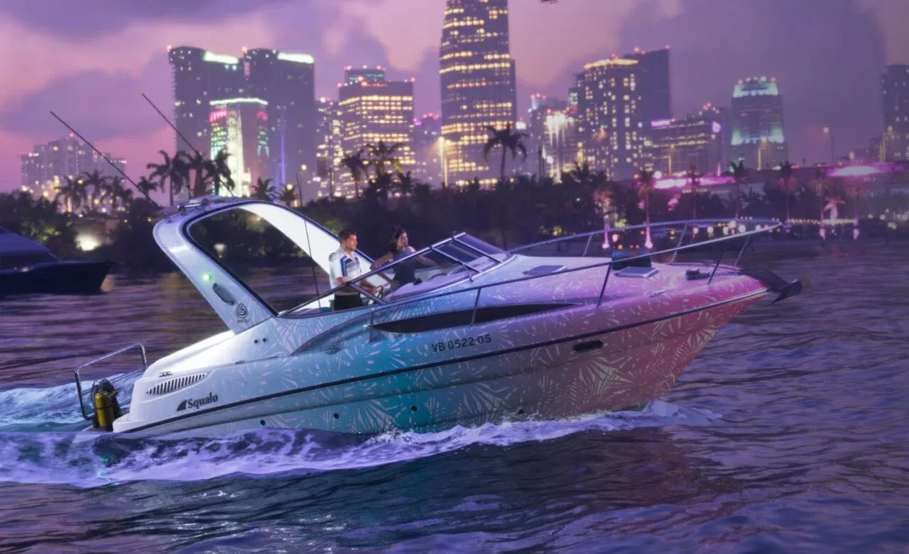 Grand Theft Auto VI Ultimate Edition — Jason and Lucia on their speed boat in Vice City
