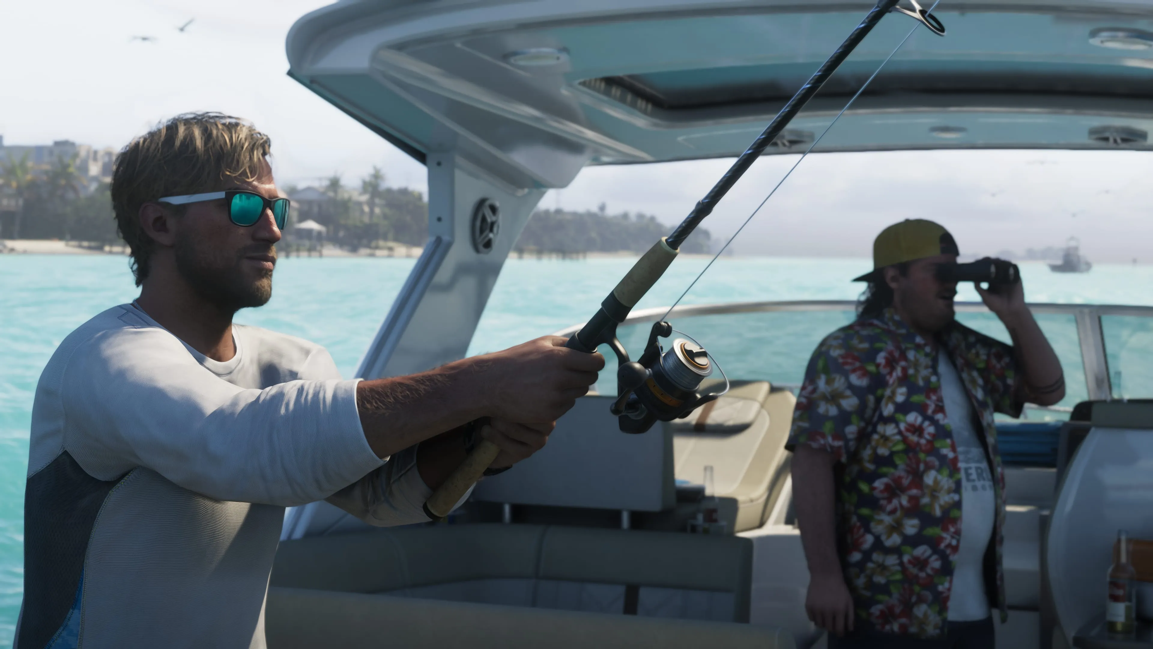 GTA 6 a fishing outing — a rod cast from a boat off the Vice City coast