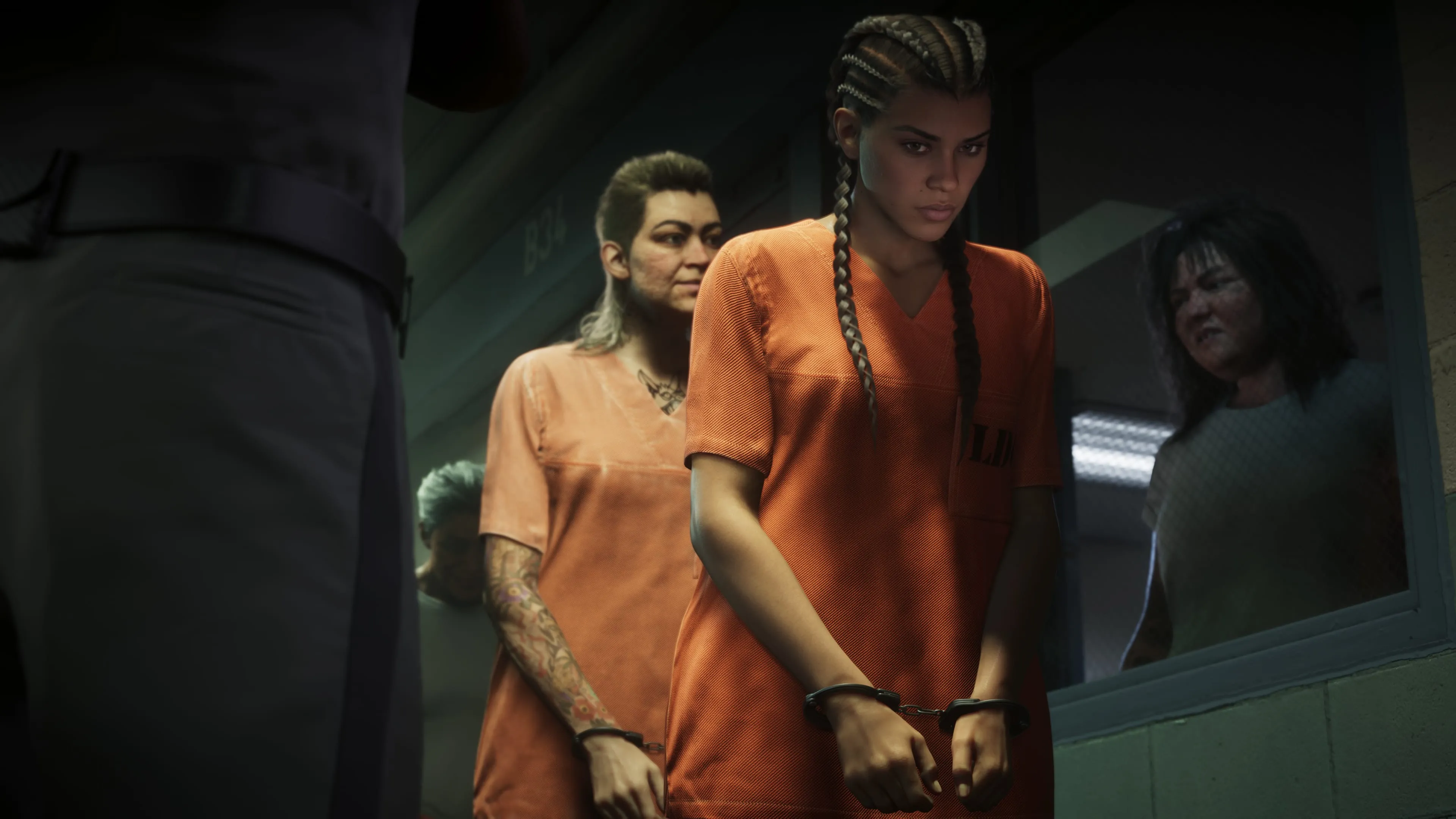 GTA 6 Lucia Caminos cuffed in an orange jumpsuit inside a jail