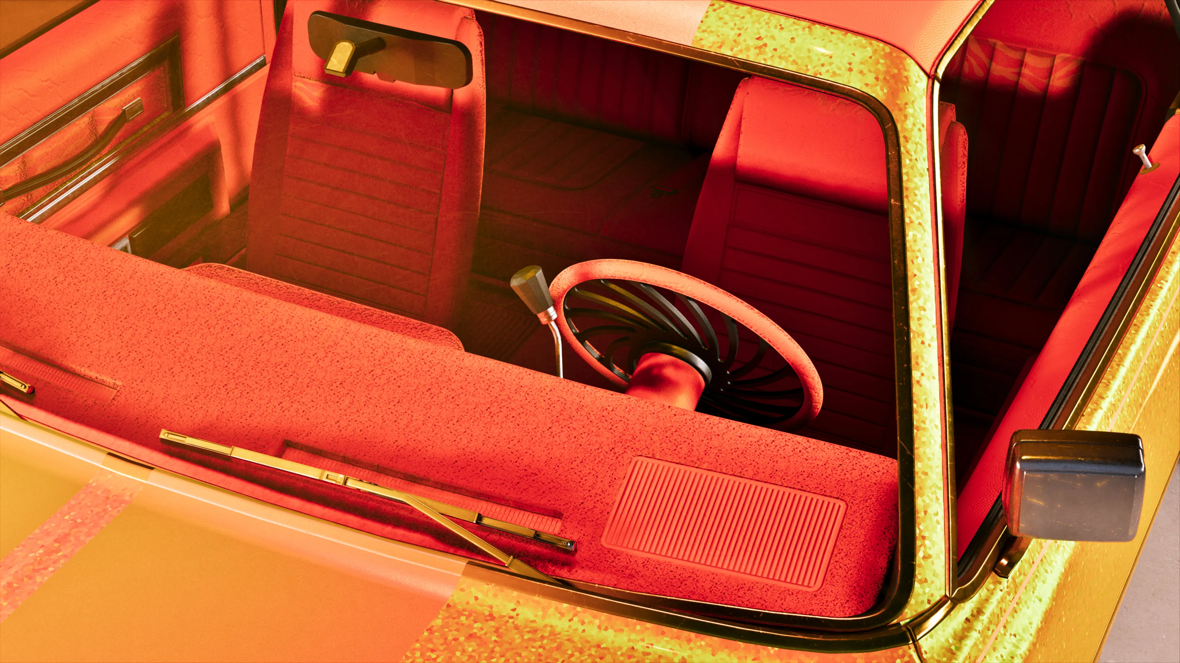 GTA 6 the plush red velour interior of a Rideout Customs lowrider
