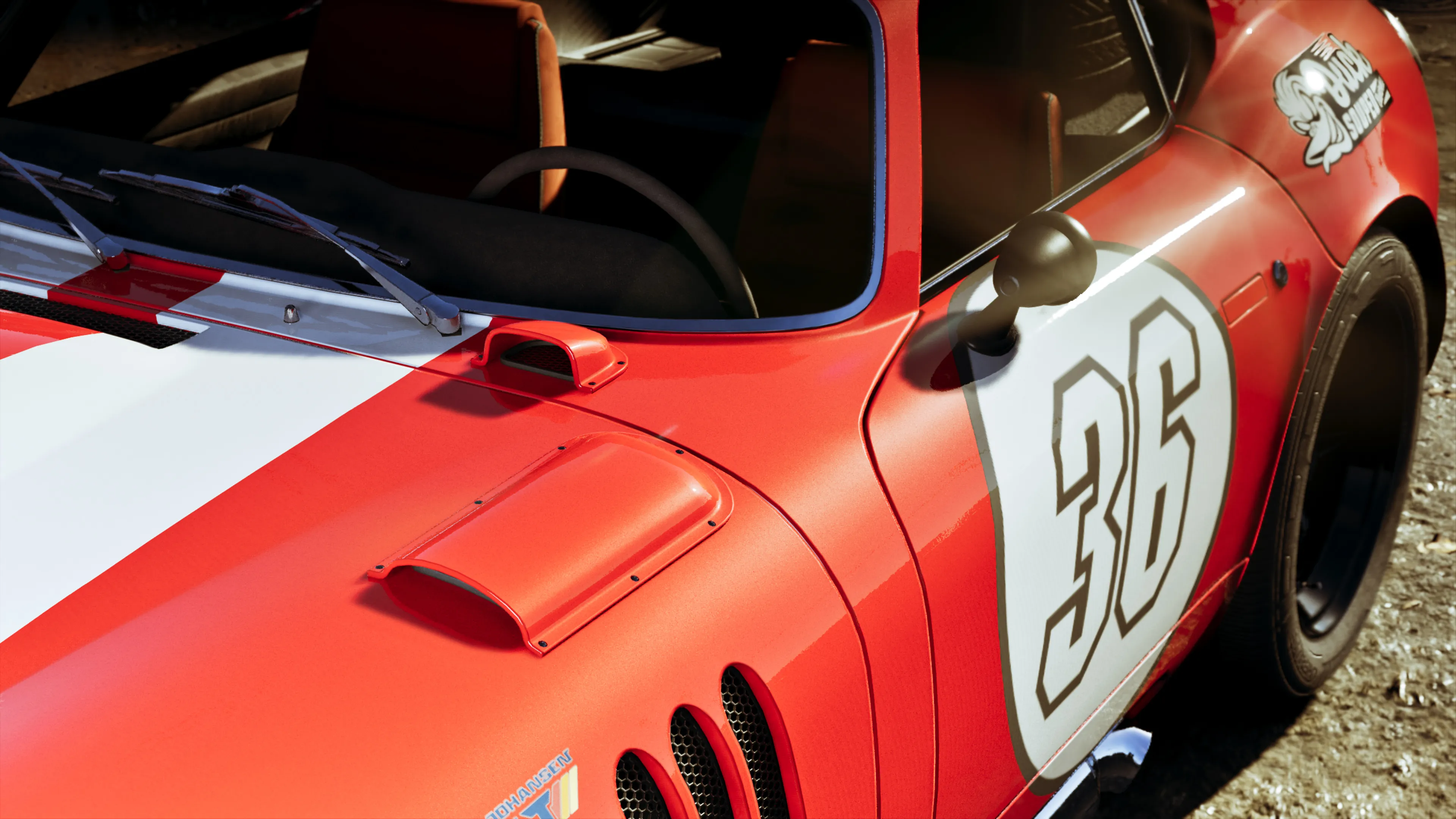 GTA 6 a red number 36 classic race coupe with a white stripe from the Wyman collection