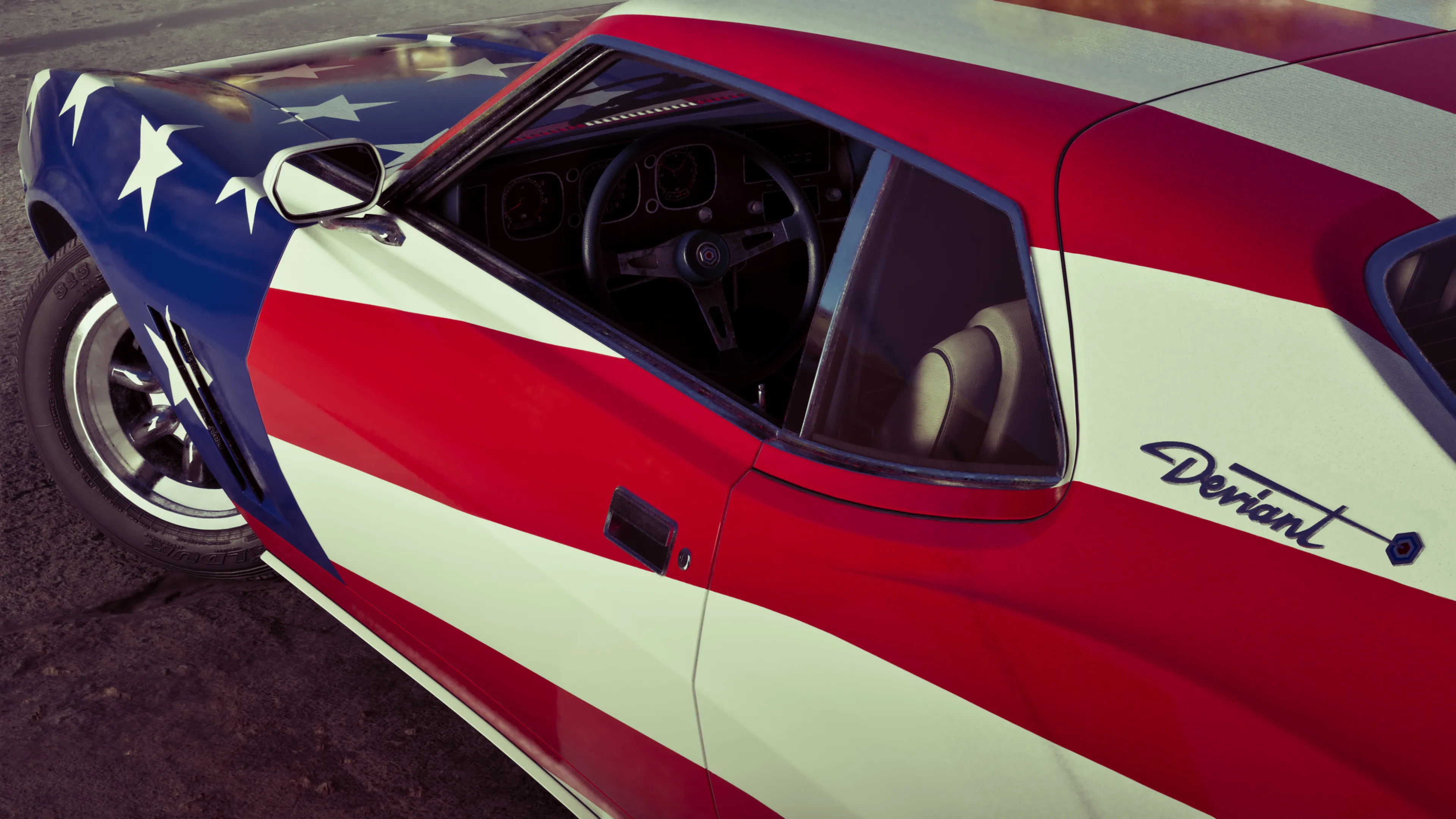GTA 6 a classic muscle fastback in stars-and-stripes American flag livery from the Wyman collection